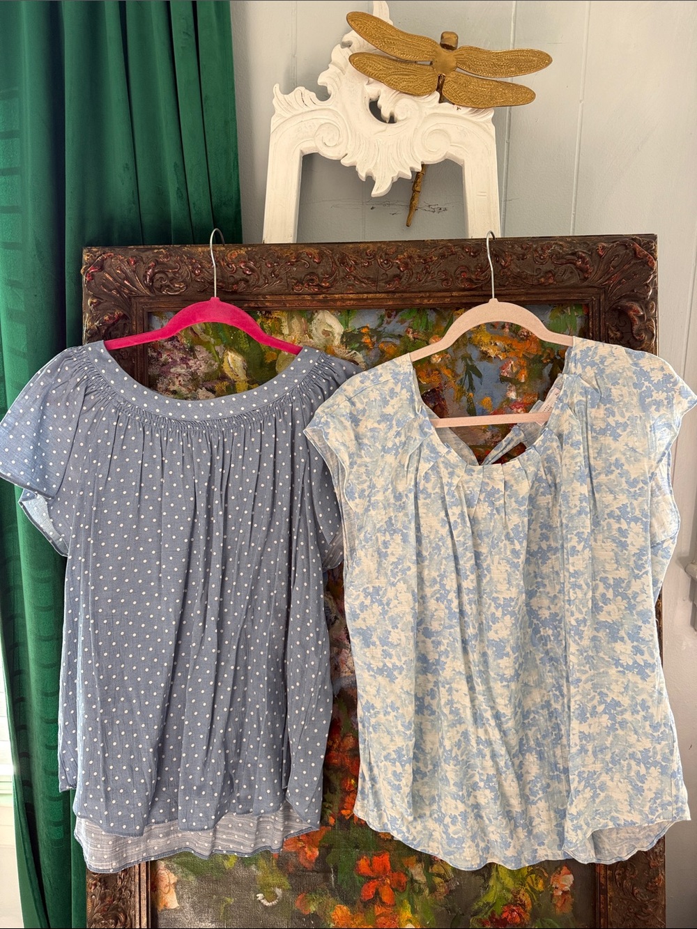 LC Lauren Conrad Blue Polka Dot and Light Blue Floral Blouse Set